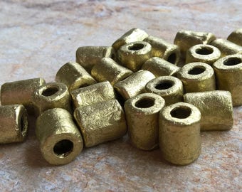 Ten Solid Brass Bullet Beads,African Lost Wax Brass Bead ,14 mm 10 African Brushed Brass Beads, Ghana Lost Wax Brass Beads,Ashanti Brass