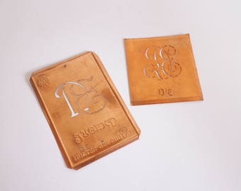 DE Rare Authentic Copper Stencil Vintage Monogram DE - Set of 2