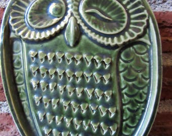Mid Century Ceramic Owl Wall Decoration, Owl Wall Decoration, Green Ceramic Mid Century Owl Wall Decor, Owl Wall Decor, Green Ceramic Owl