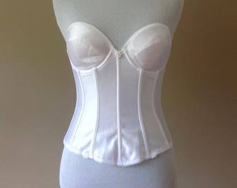 34A / Bustier Bra Top / Backless Strapless / White Satin / Bridal Bride / FREE USA Shipping
