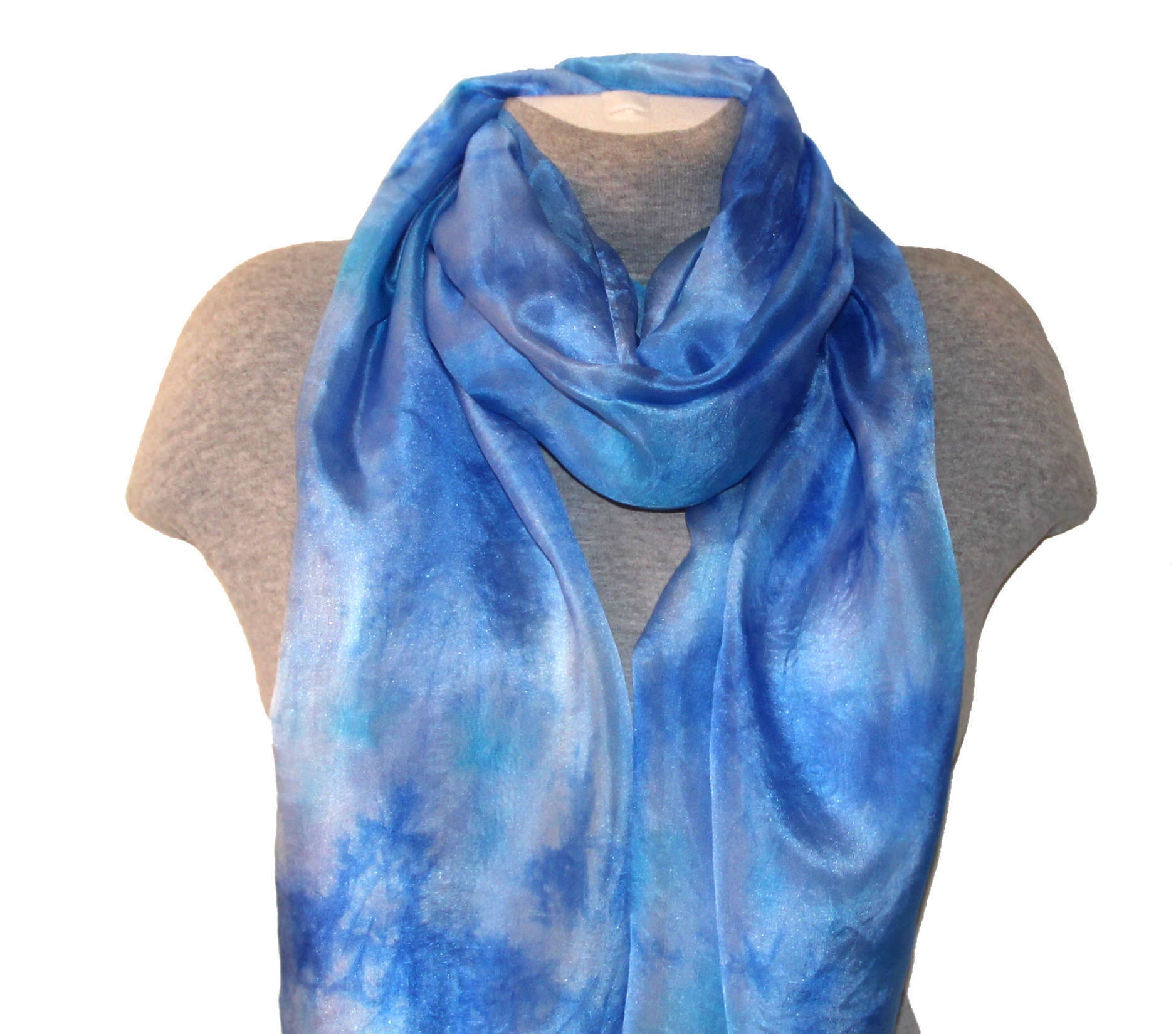 Blue Silk Scarf Hand Painted Silk Light Wrap Large Sky Blue