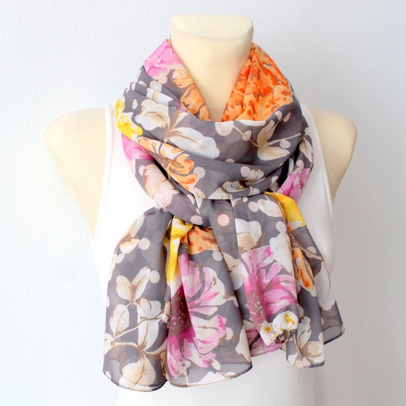 Silk Summer Scarf Floral Silk Scarf Women Fashion Shawl Unique Silk Scarf Boho Scarf Floral Print Scarf Summer Outdoors Summer Party