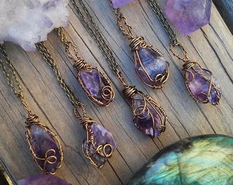 Raw Amethyst necklace, amethyst necklace, crystal necklace, purple stone, wire wrapped, crystal , february birthstone