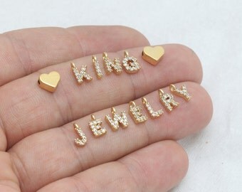 1 Pcs Gold / Rose - Cubic Zirconia Letter, Cz Letter, Rose Gold Letter Charms, Rose Gold Findings, 5x8mm , zrcn