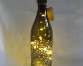 Etched Mandala Wine Bottle with Lights