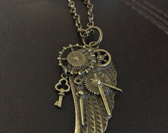 Steampunk wing necklace, steampunk gift, steampunk jewelry. wing necklace,chunky necklace
