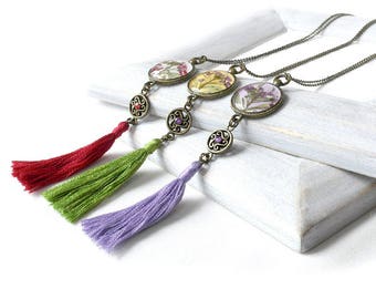 Long tassel necklace Long statement necklace boho Red necklace pendants Tassel jewelry Green necklace for mom Purple necklace for wife gift