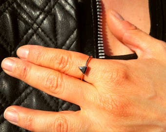 Triangle Ring-Black Diamond Ring-Rose Gold Ring-Solitaire Ring-925K Silver Zirconia Handmade Triangle Ring