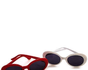 90s Plastic Rounded/Oval Sunglasses *Two Colors* ~ Ivory/White, Cherry Red (Kurt Cobain)