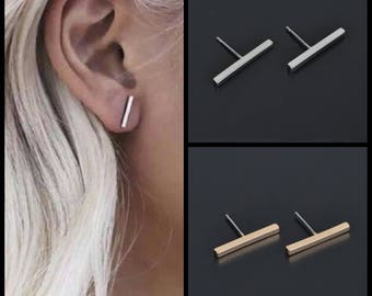 Gold Bar Earrings, Silver Bar Earrings, Tiny Bar Earrings, Boho Bar Earrings, Bar Stud Earrings