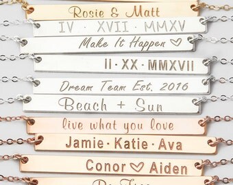 Bar Necklace, Personalized Gold Bar, Gold Name Plate Necklace, Engraved Custom Name Necklace, Mothers Necklace Bridesmaid Gift H440