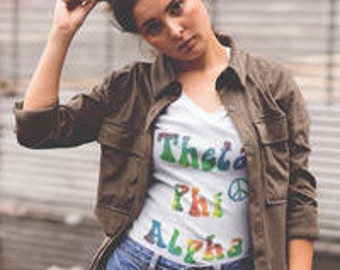 Theta Phi Alpha Sorority Tie Dye Women's V-Neck T-shirt