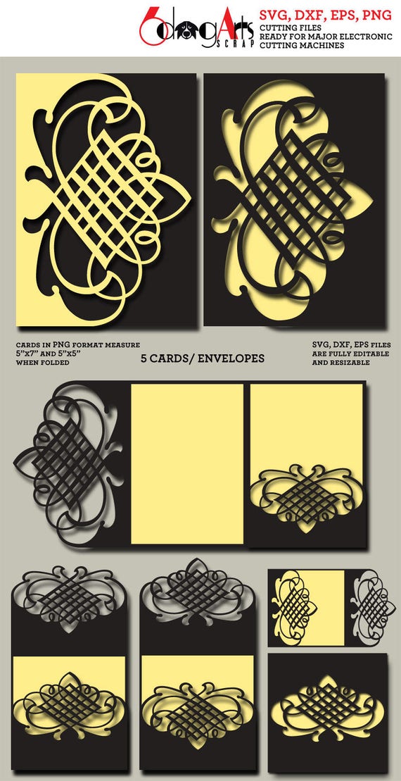 Download 5 Lace Envelope & Card Templates Digital Cut SVG DXF Files