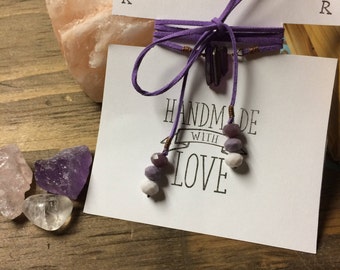 Boho Wrap Necklace-Leather Wrap Necklace-Gemstone Choker-Quartz Crystal Wrap Necklace-Boho Necklace-Gemstone Wrap Necklace-Gift Idea-Beachy
