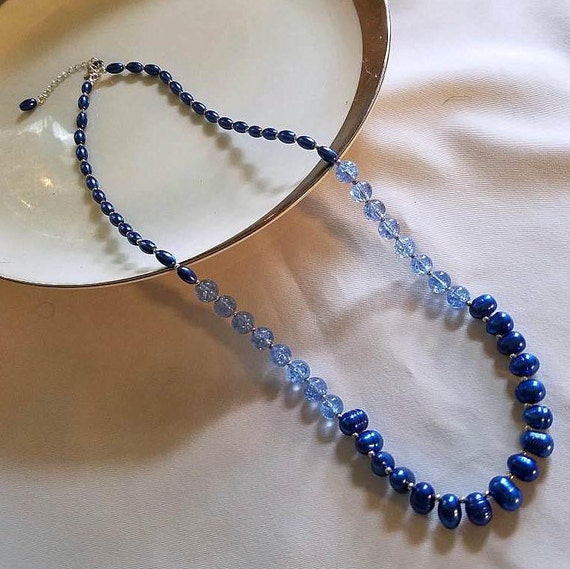 GTLaser - royal blue freshwater pearl necklace blue bead necklace blue ...