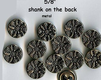 12 Metal 5/8" Vintage Celtic Flower Shank Buttons Antique Silver 15mm- Costumes School Plays Medieval Clothing Renaissance Faire Clothing