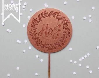 Custom Initials Cake Topper, Monogram Cake Topper, Wedding Cake Topper, Copper Cake Topper, Wreath Cake Topper, Wooden Cake Topper,