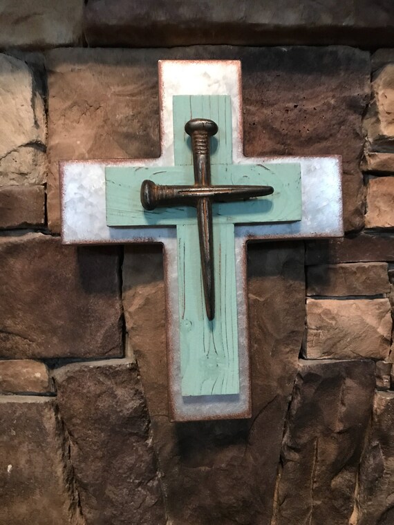 Rustic Cross Galvanized Metal Wood and Iron Cross Wall Decor
