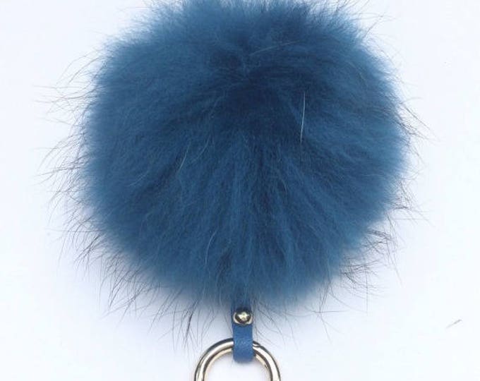 Pom-pom bag charm, fur pom pon keychain purse pendant in sky blue