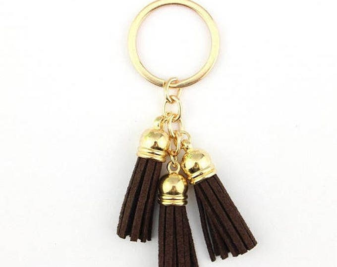 Dark Brown Tassel keychain, clip on tassel, clip on bag charm, tassel charm with lobster clasp, swivel tassel keychain 3 piece tassel fringe