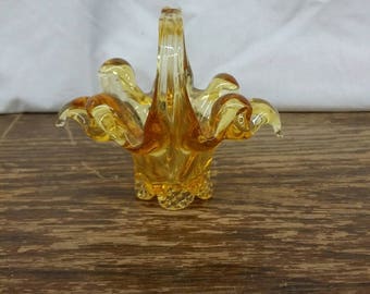 Amber glass basket blown glass vintage teal basket