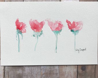 Original Watercolor Painting, Pink Flower Painting, Watercolor Flower Painting