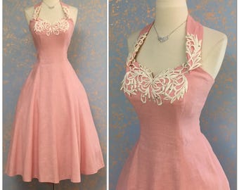 SPLENDID vintage 50s Medium Dress Full circle skirt Halter sundress