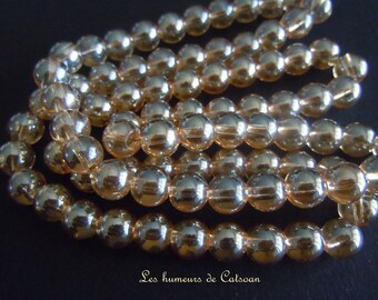20 round 8mm light Topaz glass beads