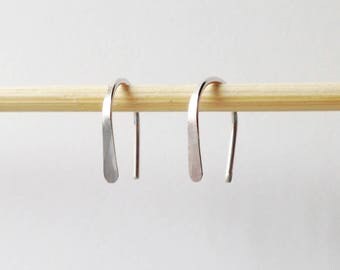 Pair Small Sterling Silver Open Hoop Earrings, 1/2" Lightweight Modern Minimalist Design, Simple Wire Hoops, Silver Arc, Tiny Silver Earring