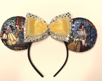 Stained Glass Beauty and the Beast ears headband