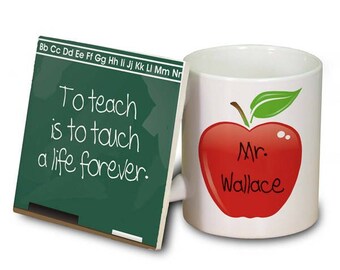 Teacher Personalized Mug & Coaster Set, Teacher Personalized Mug and Chalkboard Coaster, Teacher Gift