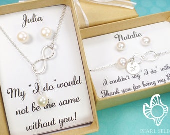 bridesmaid gift set,sterling silver infinity necklace,bridesmaids necklace bracelet,infinity bracelet,bridal party gift,14k gold filled