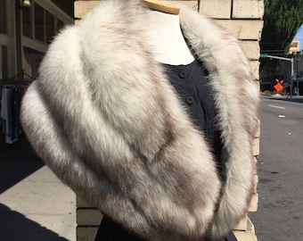 Vintage Norwegian Blue fox~ shrug~ capelet~ wrap~ silver white fur stole~ large and fluffy~ supple luxurious ~Saga Fur