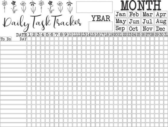 Printable Digital Download Daily Task Tracker Pdf Digital