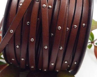 cord flat leather with studs Brown 5mm by 20cm
