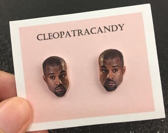 kanye west earrings - yeezy - yeezus earrings - kanye face - face studs - celebrity face earrings