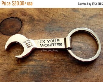 Wrench Bottle Opener Keychain, Fix Your Worries, Mechanic Gift, Father's Day Gift, Gift for Dad, Bottle Opener Key Chain for Him