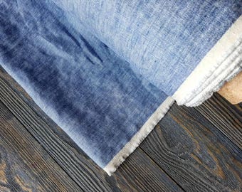 Washed denim linen fabric by the meter, tissu au metre flax fabric, denim jeans linen fabric by the yard 200GSM, melange blue linen fabric