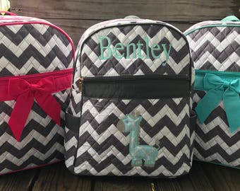 NEW Diaper Bag Baby Boy or Girl large backpack blue pink grey monogrammed embroidery toddler school preschool south quilted bag tote chevron