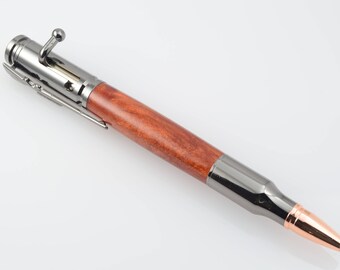 Bolt Action 30Cal Bullet Pen with Rifle Clip in Gunmetal, hunter gift, Men's gift, writing Pen, unique gift