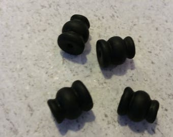 4 beads lampowork shape 12mm black flower vase