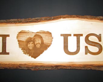 Engraved Wooden Photo Plank, Wedding Gift, Personalized Anniversary Engragment Keepsake, Rustic Photo Decor