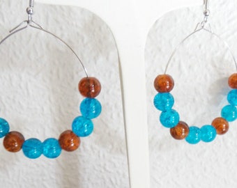 Hoop earrings with turquoise and Brown beads
