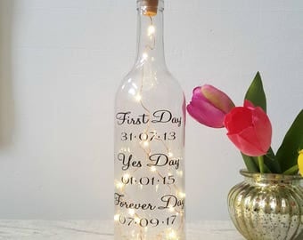Wedding day gift, wine light bottle, message on a bottle, gay wedding, fairy lights bottle, wine lover, wedding decor, wedding table decor