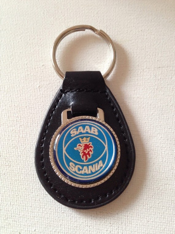 Saab Scania Keychain Black Leather Key Chain