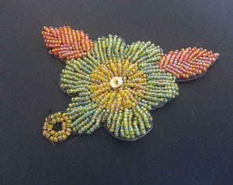 MOTIF PERLE FLEUR Et Feuille A Coudre Col Orange