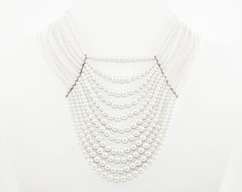 Pearl Statement Necklace, Art Deco Necklace, Flapper Girl Necklace, Multi-strand Pearl Bib Necklace, Stunning Vintage Pearl Necklace