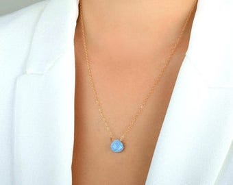 Genuine Opal Necklace, October Birthstone Necklace, Heart cut, Blue Peruvian Opal Pendant: 14K Gold Filled, Rose Gold, Sterling Silver