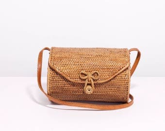 Barrel shoulder bag, barrel woven rattan bag, Ata oval bag, basket bag