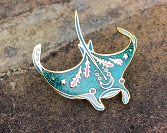 PEACHish manta ray hard enamel lapel pin flair. Salty Sea Series